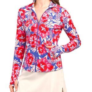 Sigrid Olsen Women's Pink Floral Print Zip Up Tennis/Golf Jacket Size Small